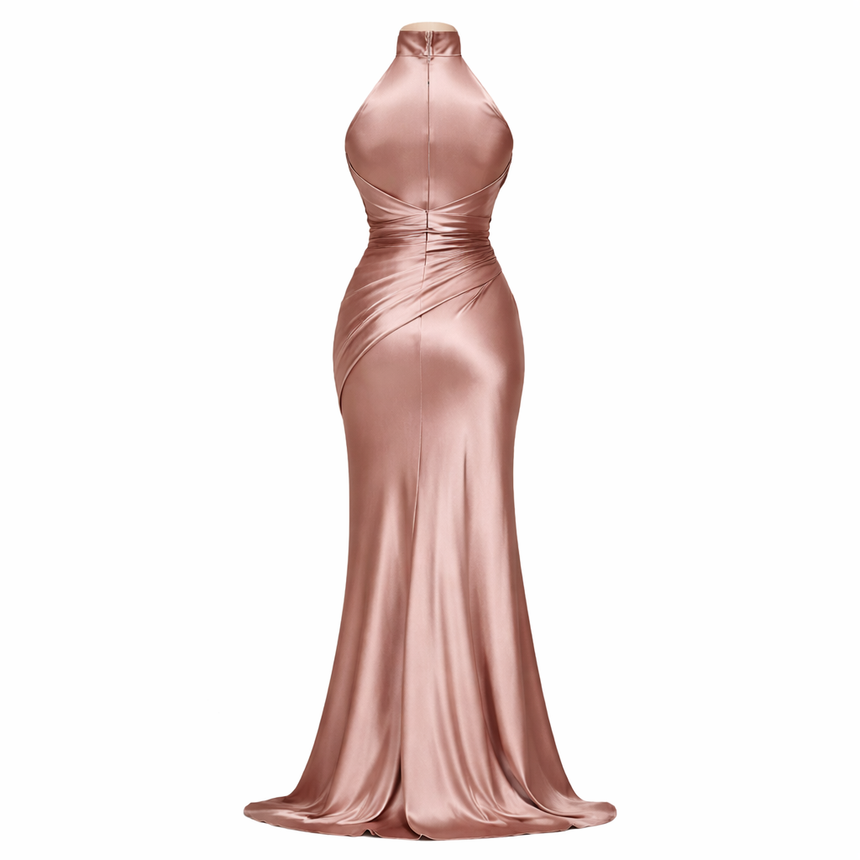 Elira | Satin-Maxikleid mit Halterneck und Rückenausschnitt