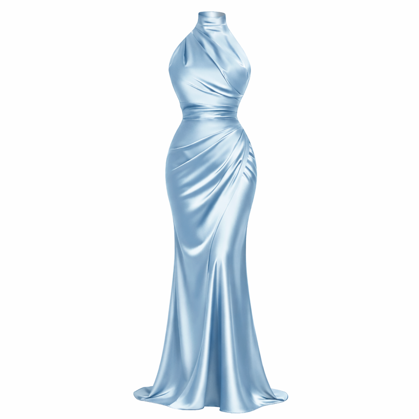 Elira | Satin-Maxikleid mit Halterneck und Rückenausschnitt