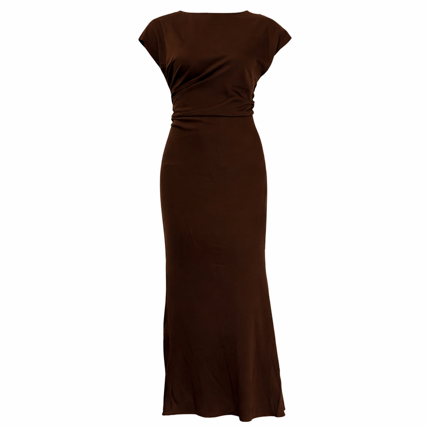 Seraphine | Braunes Satin Bodycon-Maxikleid