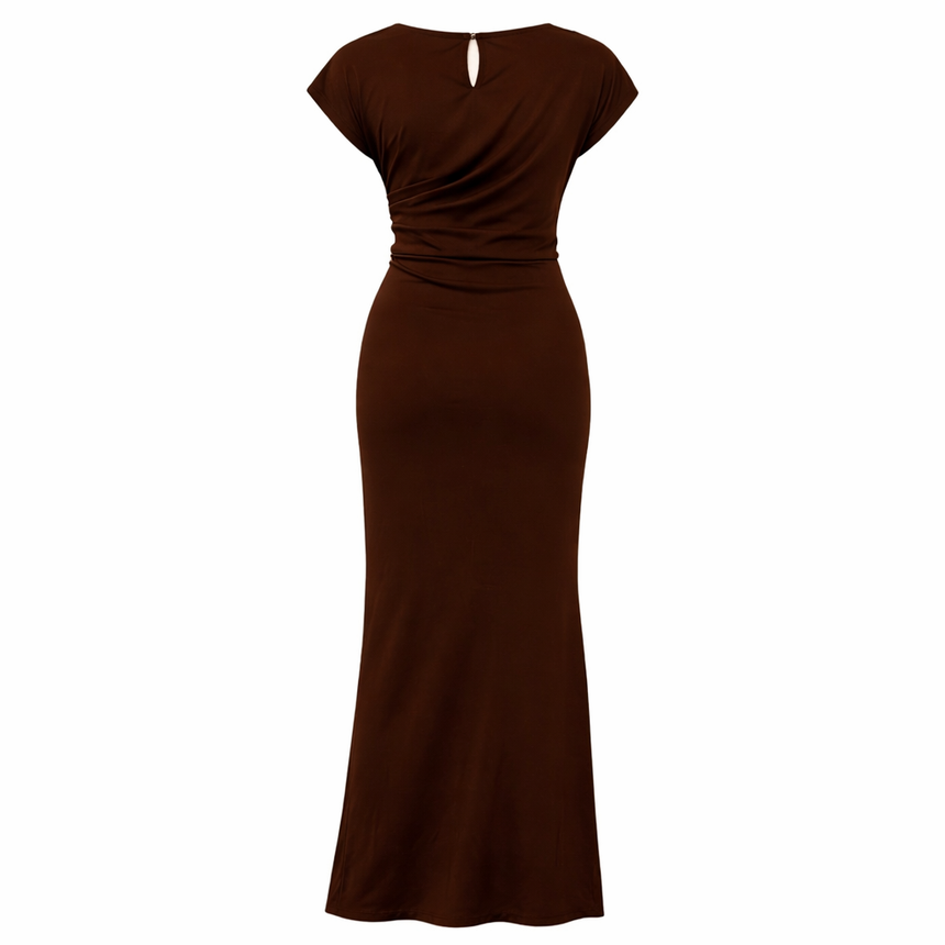 Seraphine | Braunes Satin Bodycon-Maxikleid