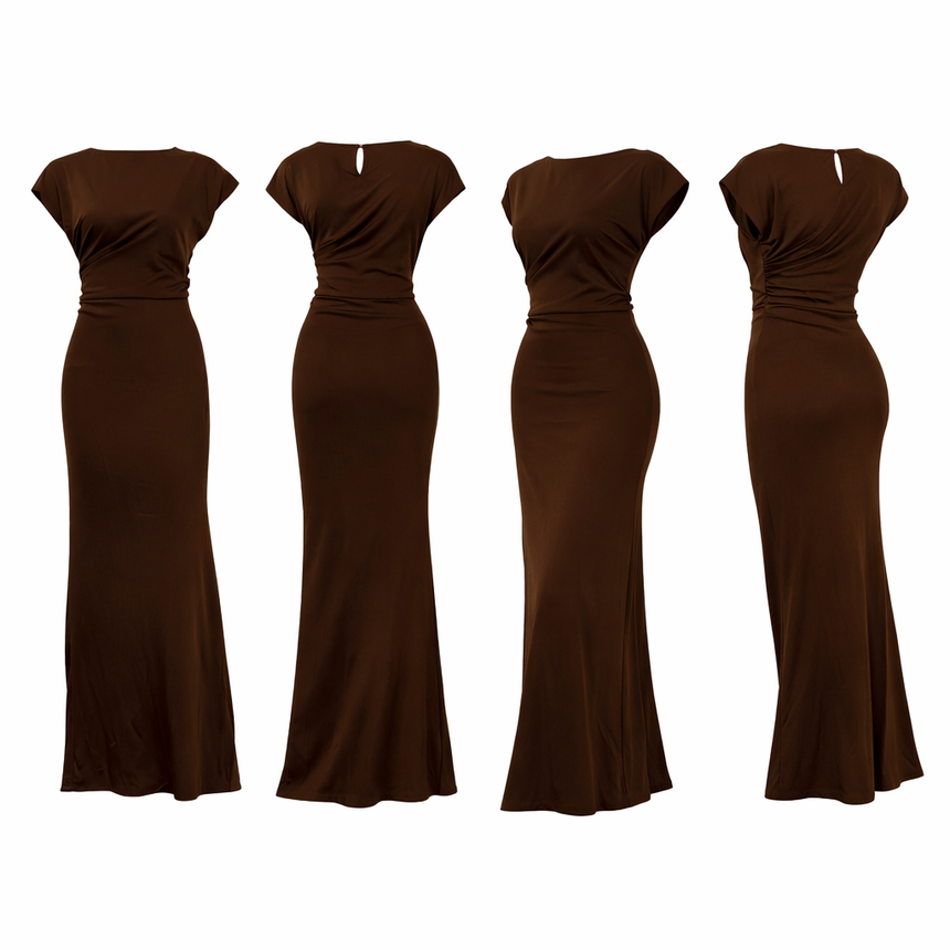 Seraphine | Braunes Satin Bodycon-Maxikleid