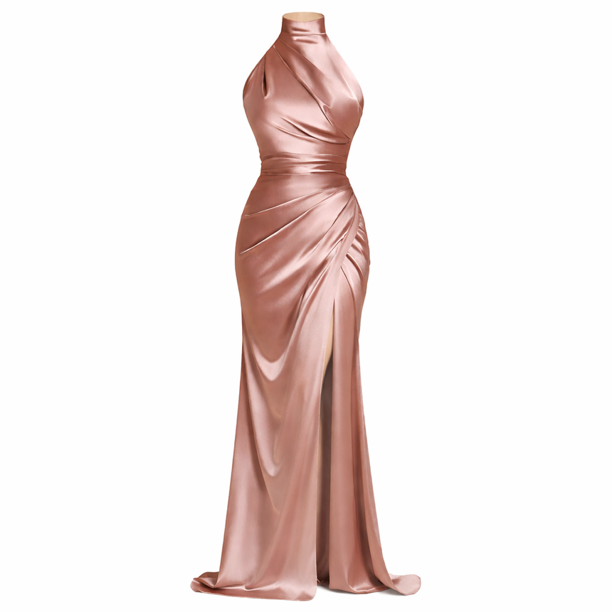 Elira | Satin-Maxikleid mit Halterneck und Rückenausschnitt